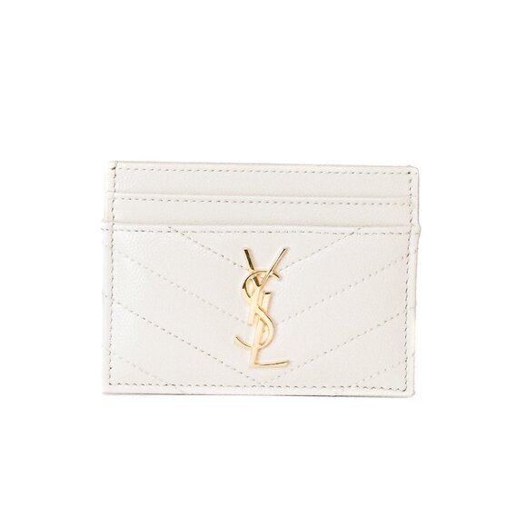 YSL Cassandre Cardholder in Blanc Vintage White Grain de Poudre Leather - Picture 1 of 4